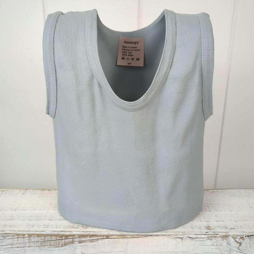Vintage Michael Harvey Pop Art Blue Ceramic Tank T-Shirt 7.25" Vase Sculpture